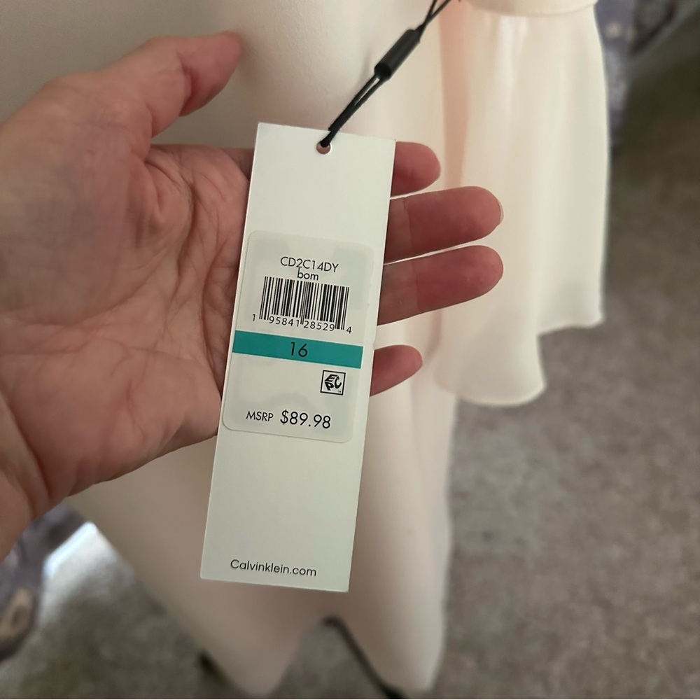 Calvin Klein Pink Pastel Shift Dress with Sheer Bell Cuffs - Picture 7 of 10